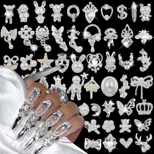 Nail charms 50pcs silber - 3d,